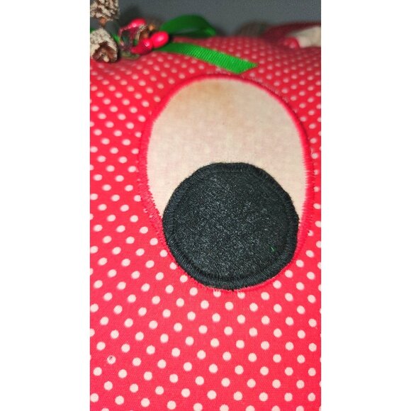 Large Handmade Red & White Polka Dot Reindeer Pillow Christmas Decor Mid Century - Picture 3 of 15